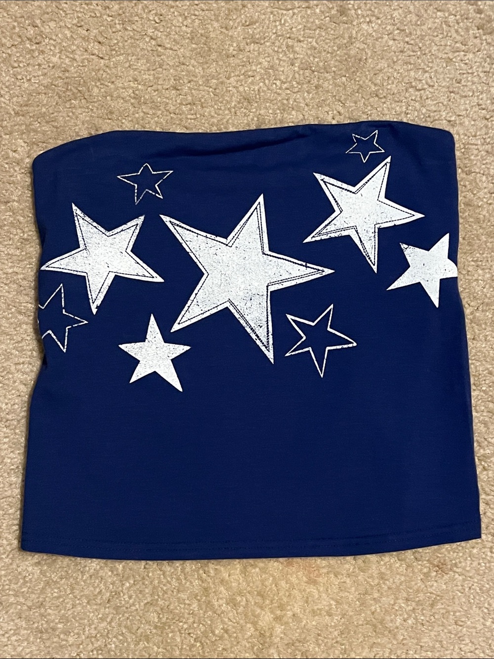 Navy Star Print Strapless Crop Top